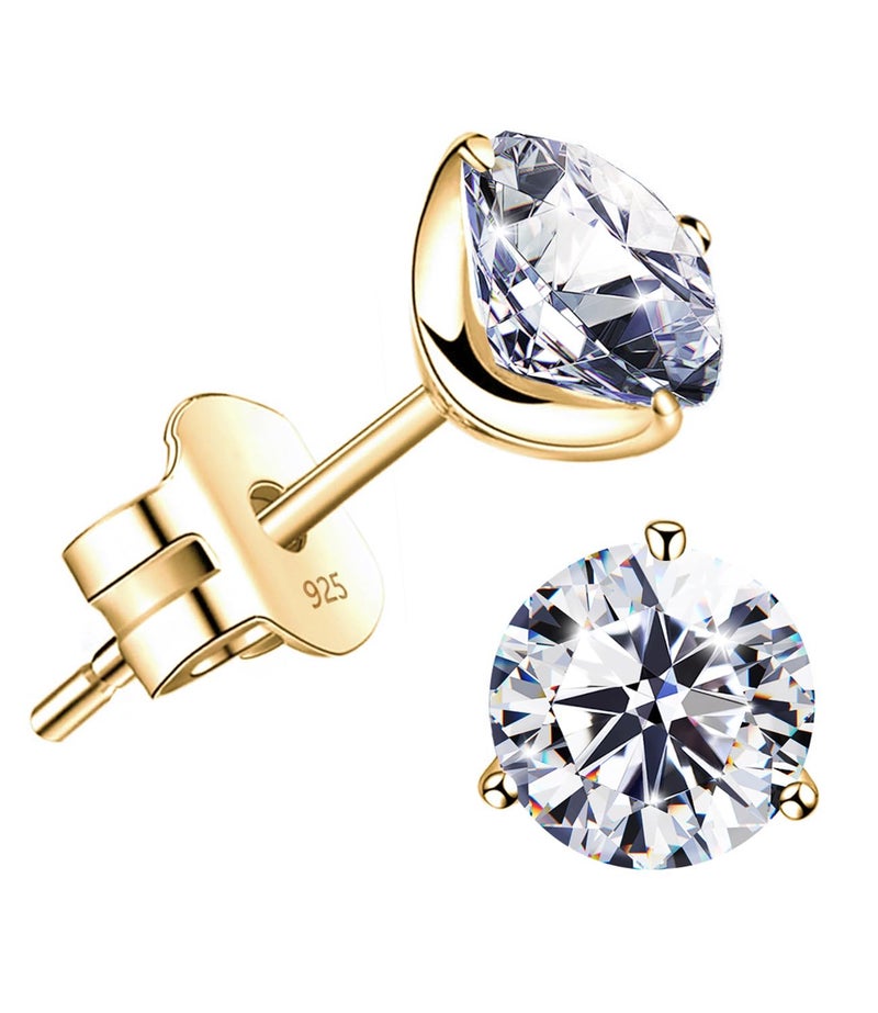 Raneecoco "STUNNING FLAME" 18K Gold Plated Silver Brilliant Cut Simulated Diamond Cubic Zirconia Stud Earrings(yellow-gold-plated-silver, 1.5) - Image 1